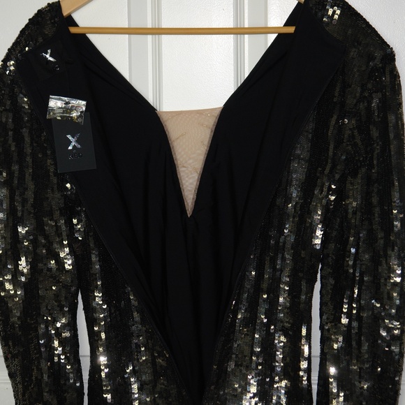 NWT X by NBD Gunmetal Bryson Embellished Mini Dress Beads Sequins Long Sleeves L - Picture 9 of 10